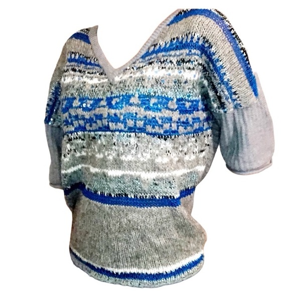 FREE PEOPLE Voluminous Wool/Linen Fair Isle Dolman Sequin Sweater size XS - Picture 3 of 12